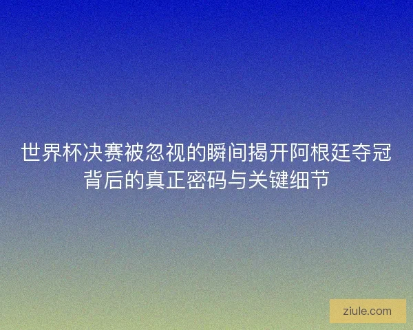 世界杯决赛被忽视的瞬间揭开阿根廷夺冠背后的真正密码与关键细节 世界杯决赛被忽视的瞬间揭开阿根廷夺冠背后的真正密码与关键细节